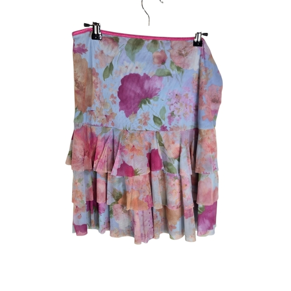Vtg Y2k Floral Mesh Ruffle Cottagecore Coquette Mini Skirt New - Picture 1 of 7